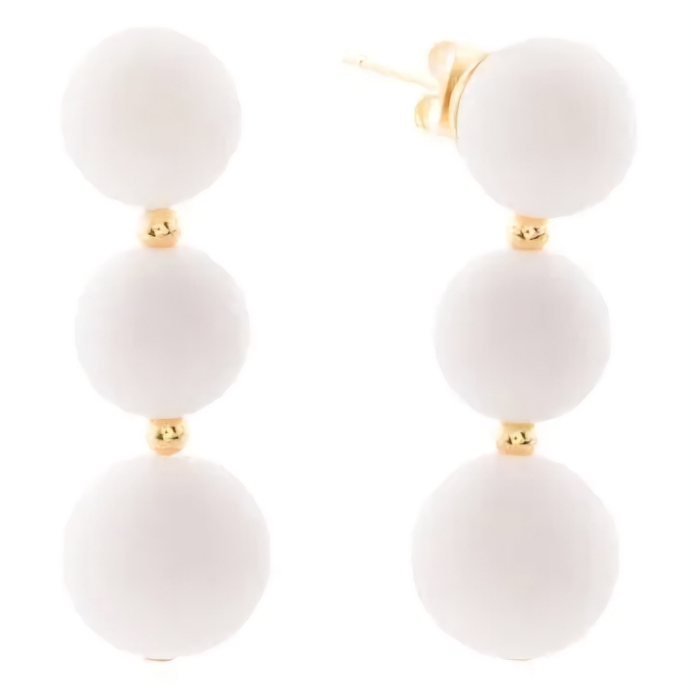 Gorjana White Triple Bead Drop Earrings with Gold Accents